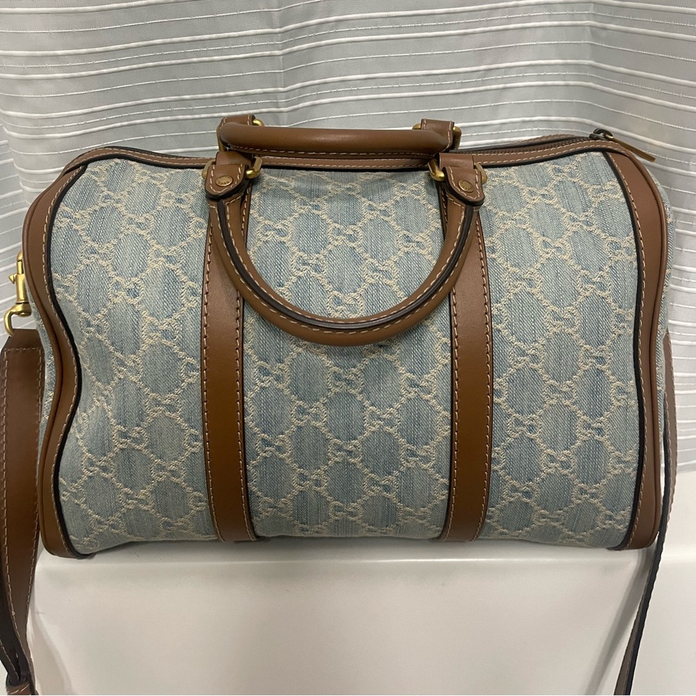Gucci Denim Vintage Web Boston Bag Blue 247205